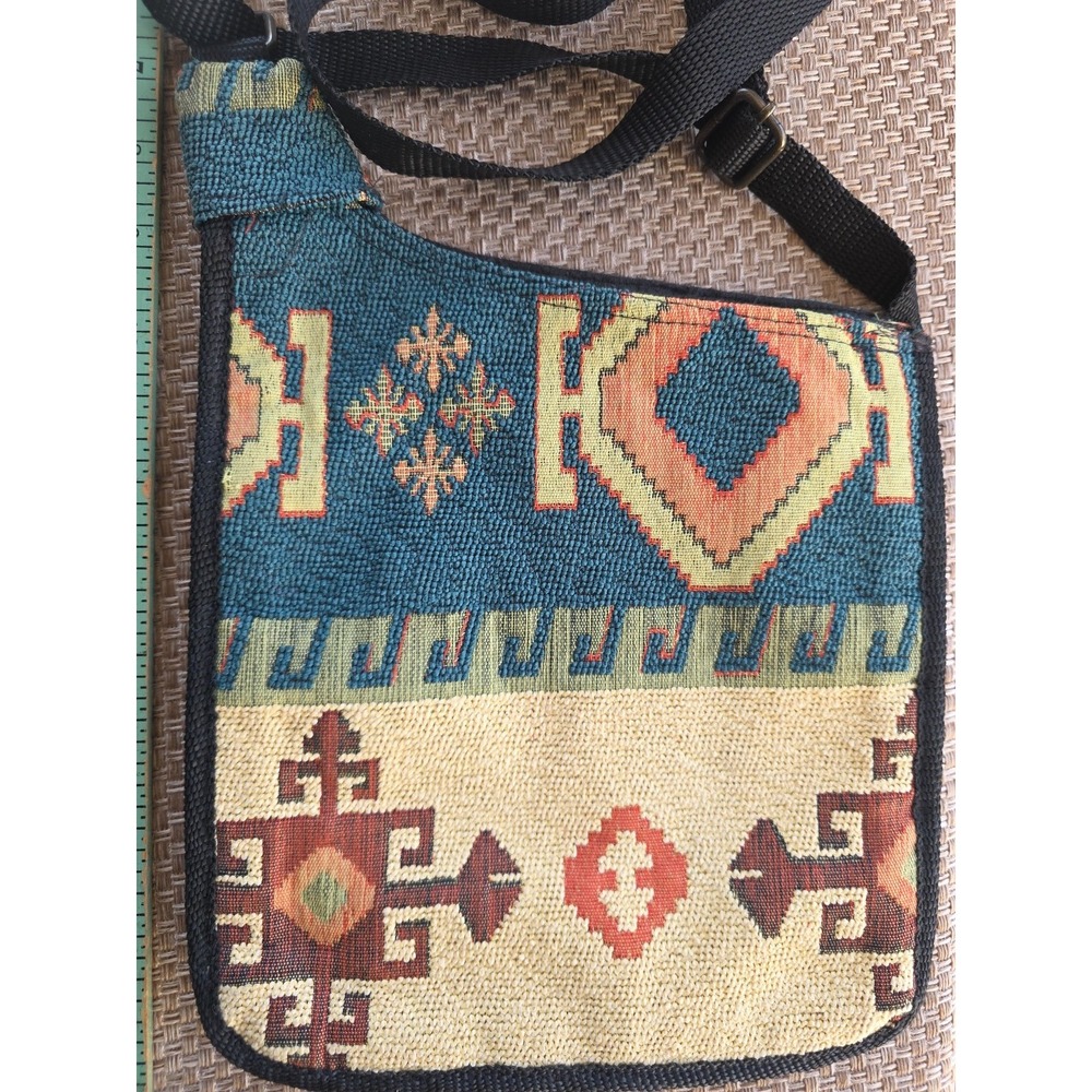 Tet Nevsehir Turkiye Kilim Tapestry Crossbody Bag Travel Pouch Geometric Woven